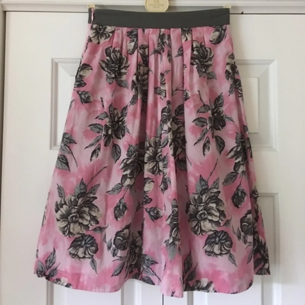 Anthropologie Odille pink grey floral skirt Sz 0 - Picture 3 of 8